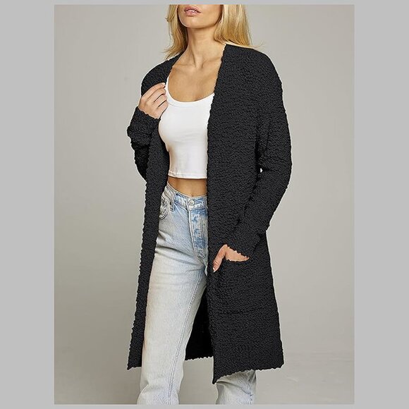 Women's Long Sleeve Soft Chunky Knit Sweater Open Front Cardigans Black - Picture 3 of 8